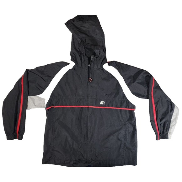 Vintage Starter 90s Track Jacket Mens Medium Full Zip Black White Windbreaker - Picture 1 of 14